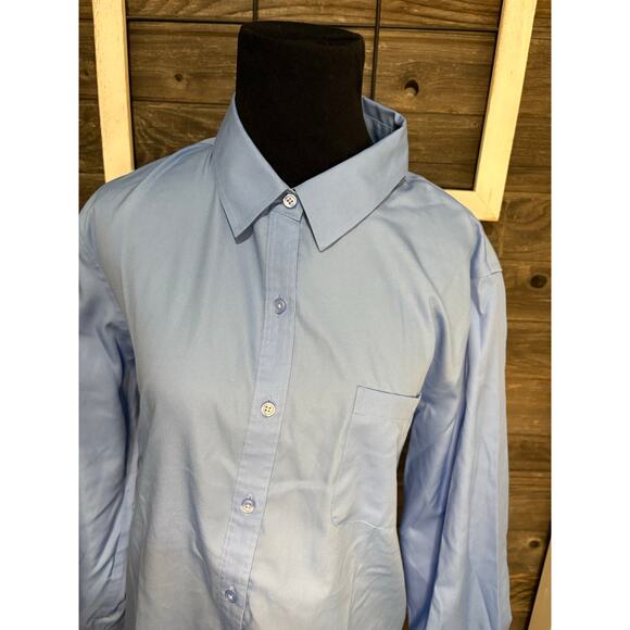 Coldwater Creek blue long sleeve button up blouse women's size petite large PL - Picture 2 of 6